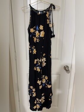 Xhilaration Black Maxi Dress with Yellow and Light Blue Floral Accents